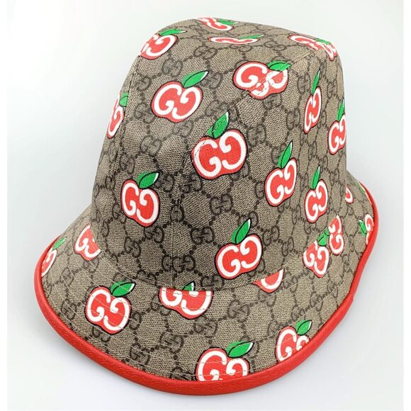 NWT Gucci GG Supreme Apple Print Bucket Hat In Red Size XL main image 4